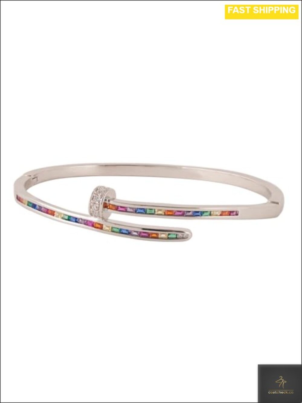14K Gold Plated Brass Nail Bangle Bracelet 5A Cubic Zirconia Stackable